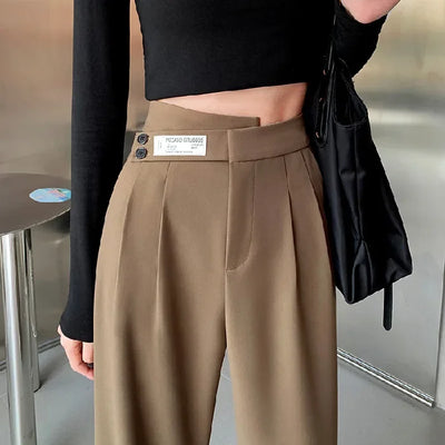 High-Waisted Draped Casual Trousers