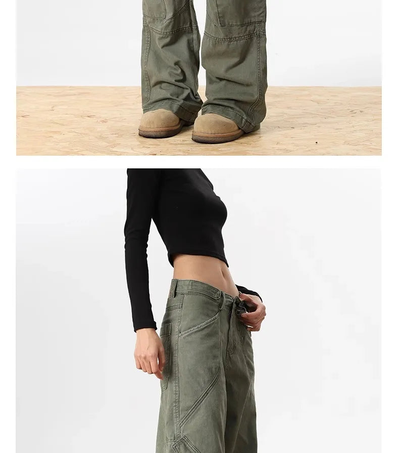 2024 Ropa Y2K Streetwear Army Green Baggy New Jeans Cargo Pants For Women Designer Clothes Multi Pockets Casual Lady Trousers