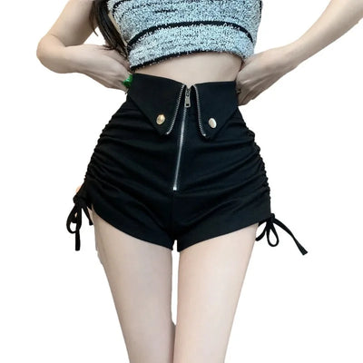 Women's High Waist White Shorts  Summer Spice Girls Drawstring A-line Short Hot Pants  Trendy Lace Up Zip Up Button Down Shorts