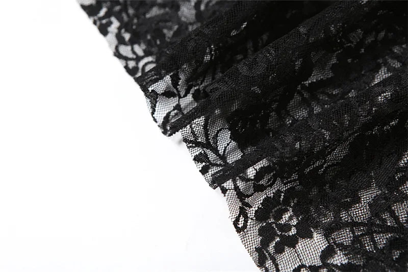 Y2K Goth Dark Irregular Hem Lace Patchwork Mid Skirts Women Streetwear Fairy Slim Pleat A-line Skirt Mall Goth Fashion Bottoms