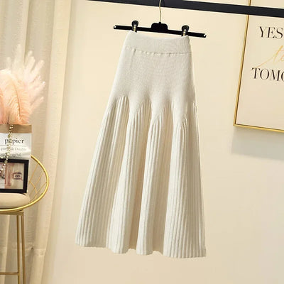 2025 Women's High Waisted Thickened Knitted Skirt Mid-length Wool Skirt All-match A-line Long Skirt Autumn Winter Skirts Female