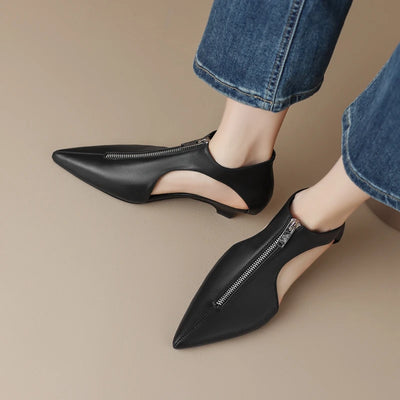 Kaky's new pointed hollow mesh oversized high New Pointed Zipper Cowhide Mid Heel Hollow out Women's Single Shoe High Top Shoes