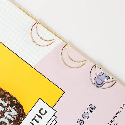 20pcs Moon Paper Clip rose gold Paper Clips Golden Plating Paperclip Cute Office Stationery Pin Silver Moon