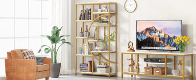 Bookshelf Industrial 5 Tier Etagere Bookcase, Freestanding Tall Bookshelves Display Shelf Storage Organizer