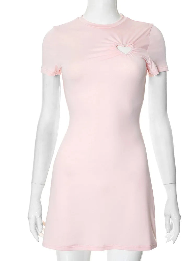 Love Hollow Out Short Sleeve Mini Dress Pink White Black Casual Dresses Womens Summer Clothes N85-BD16