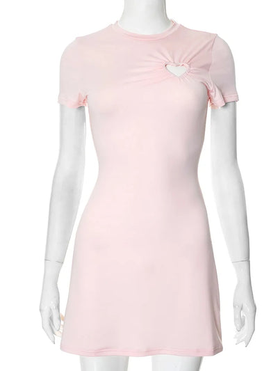 Love Hollow Out Short Sleeve Mini Dress Pink White Black Casual Dresses Womens Summer Clothes N85-BD16