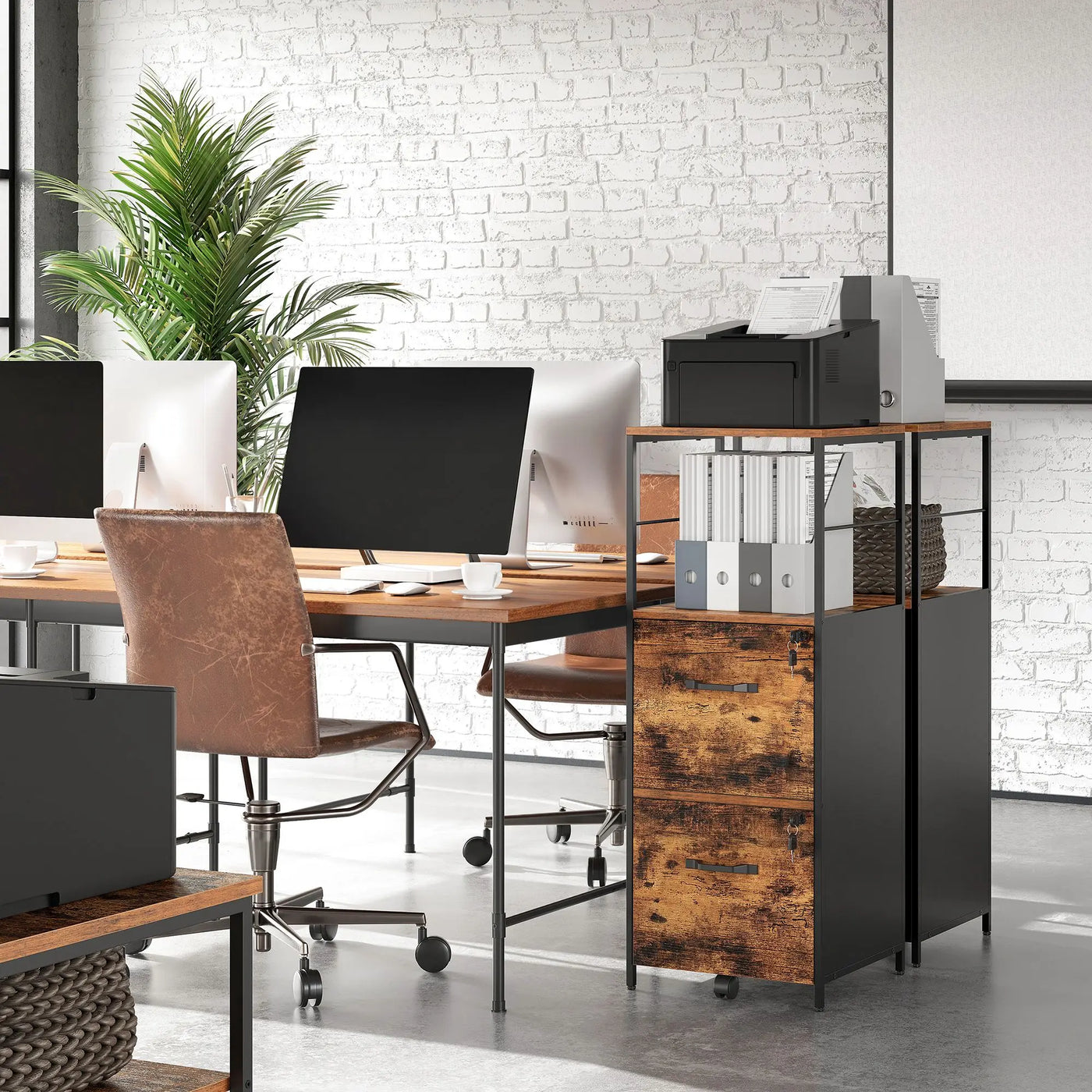 VASAGLE Filing Cabinet for Home Office, File Cabinet with 2 Drawers, Open Shelf, Steel Frame, for A4 and Letter Sized Files
