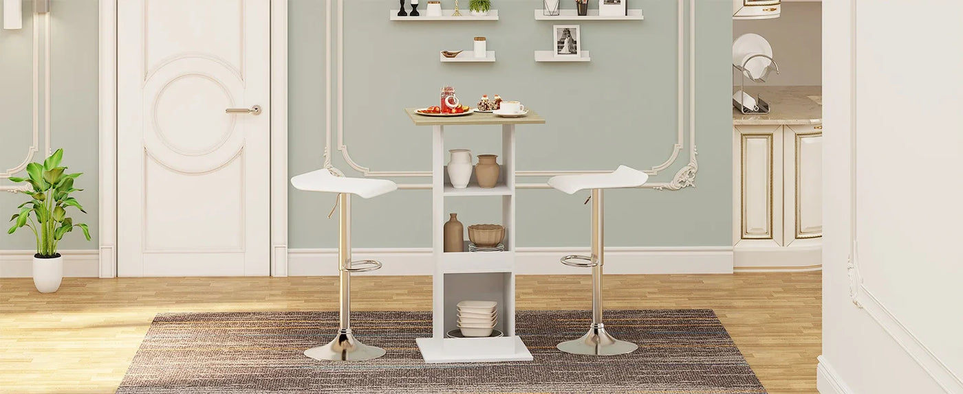 WOLTU 1PC Bar Table Bistro Square Counter Table with 3 Shelves Side Cabinet Drink Stand for Pub Kitchen Dining Room Living Room