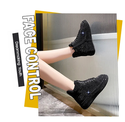 Fashion Sneakers Women Trend 2024 New Spring Autumn Platform Lace Up Rhinestone Women Casual Shoes Fashion Shiny Ladies Shoes