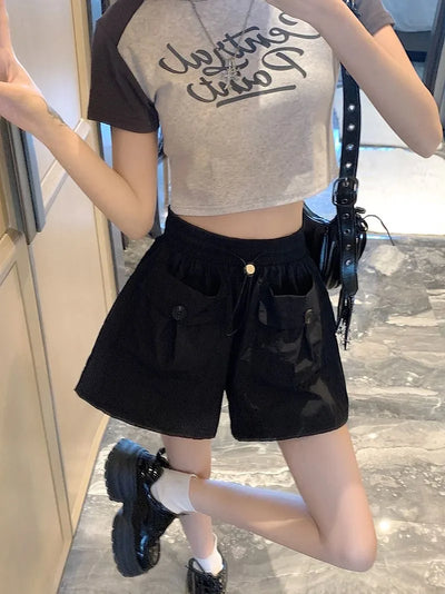 Women's High Waisted Shorts Summer New Wide Leg Loose Casual Trousers  Multi-pocket Trend Student Dress Breathable Shorts