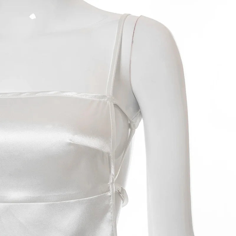 New Summer Sexy Backless Bodycon Satin Mini Dress Women Sleeveless Streetwear Strap Dress Party Club Elegant Y2k Clothes Dresses