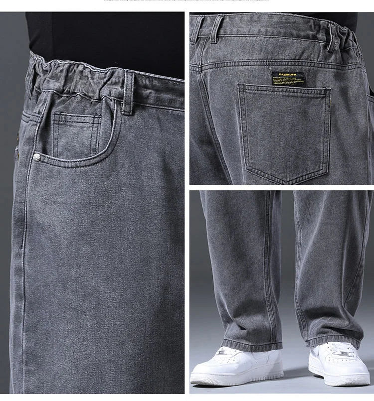 Men's Plus Size Jeans Elastic Waistband 30-48inch Stretch Denim Pants Straight Leg Breathable Loose Fit Streetwear Casual Wear