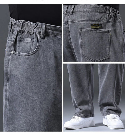 Men's Plus Size Jeans Elastic Waistband 30-48inch Stretch Denim Pants Straight Leg Breathable Loose Fit Streetwear Casual Wear