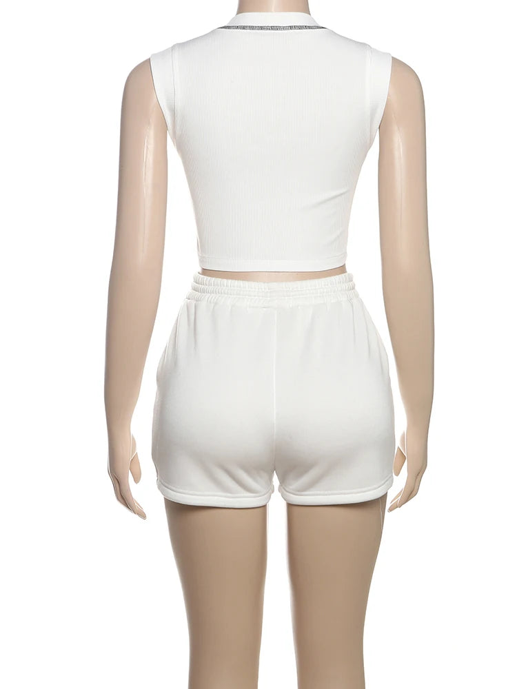 Weird Puss Casual Sporty 2 Piece Set Summer Women Tracksuit Basic Plain Vest+Cycling Shorts Matching Skinny Streetwear Outfits