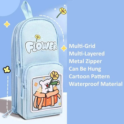 3Layer 6 Pockets Large Capacity Schoolbag shape Pencil Case Pencil Bag Aesthetic Stationery Holder Bag Girls Zipper Pencil Pouch