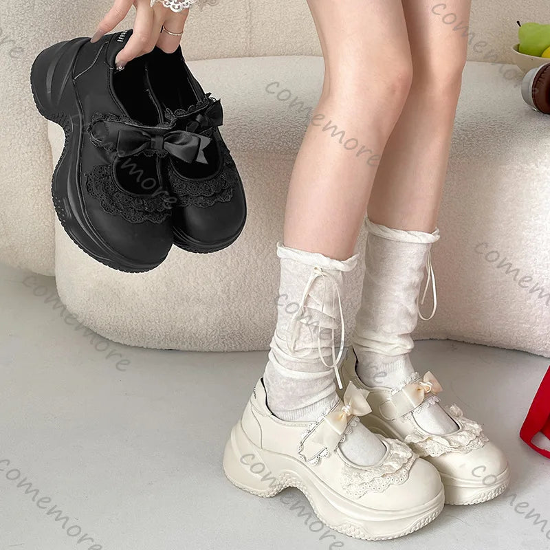 Comemore Retro  Ballet Style Sneakers Shallow Mouth Thick Sole Single Shoe for Women Spring Autumn Casual Sport Mary Jane Shoes