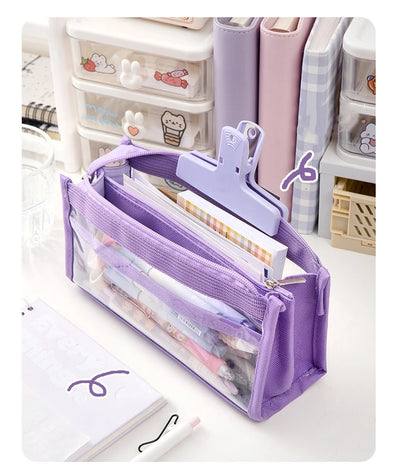 6-layer PVC transparent pencil bag Student Large capacity stationery bag School supplies storage bag Waterproof color pen case