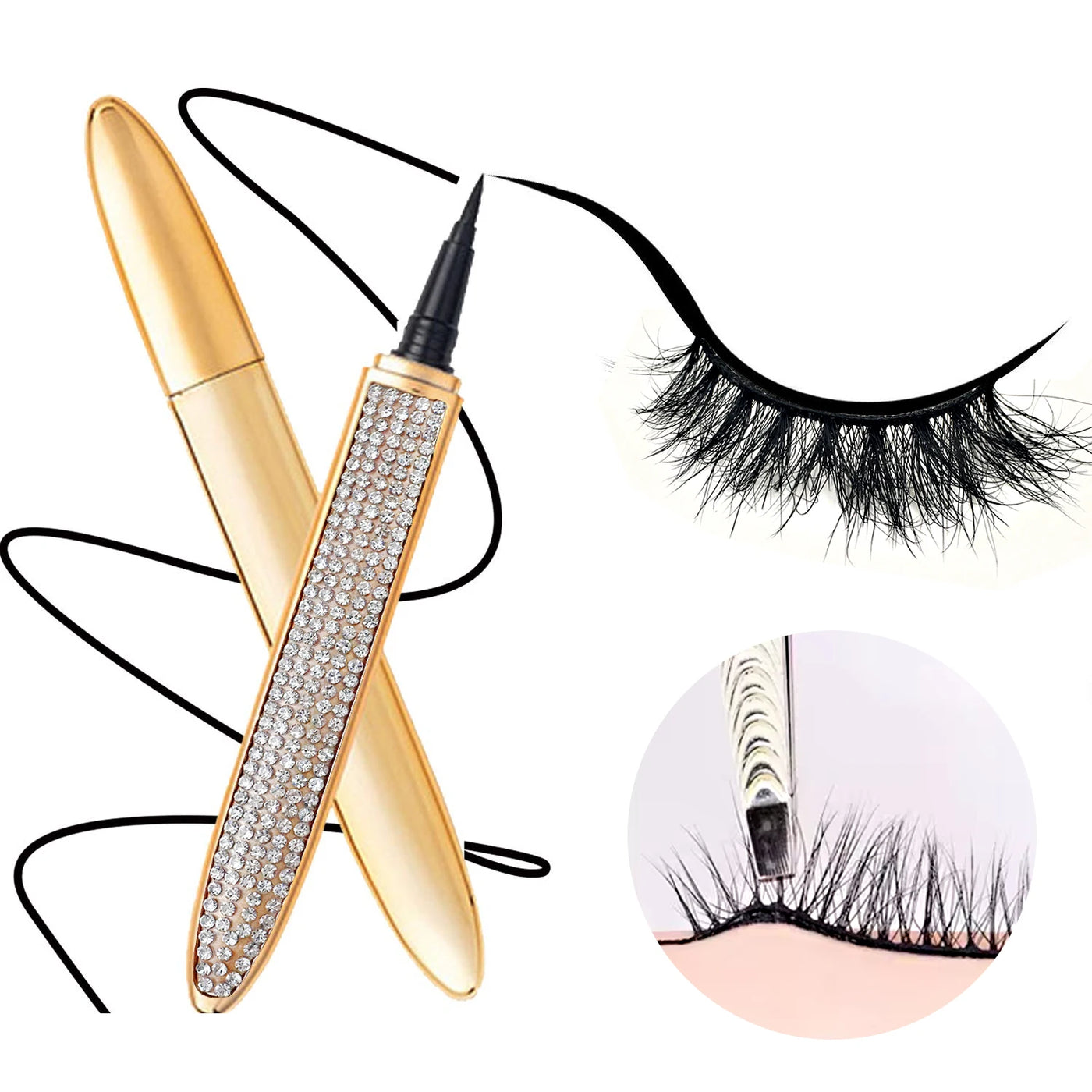 2 in 1 Lash Glue & Eyeliner Waterproof Long Lasting self adhesive Glue False Eyelashes Black Liquid Eyeliner Glue Pen