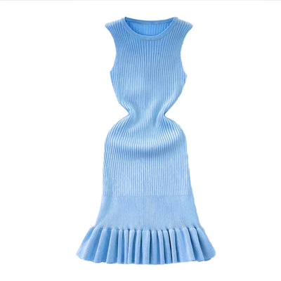Chic Fashion Sexy Package Hipps Knitted Mini Dress Women Summer Elegant Ruffled Bodycon Dress Lady Streetwear Outfits
