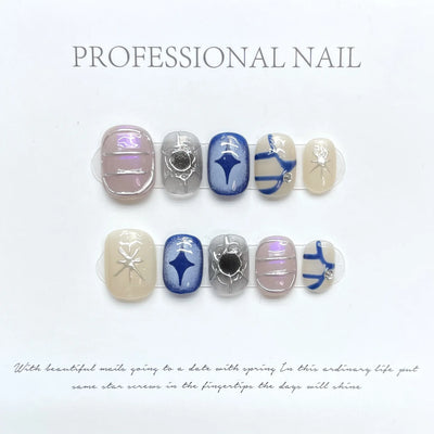 10Pcs Short Handmade Press on Nails Fake Nails Wearable Stick-on Nails False Nail Uñas Postizas Накладные Ногти 네일팁 Faux Ongles