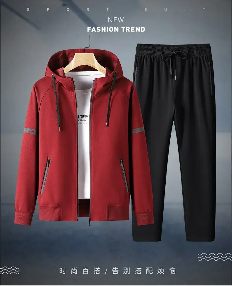 Male Workout Sports Outfit Autumn Spring Men Running Sports Tracksuits Sets Hoodies Zipper Outwear Sportwear+Sweatpants Sets