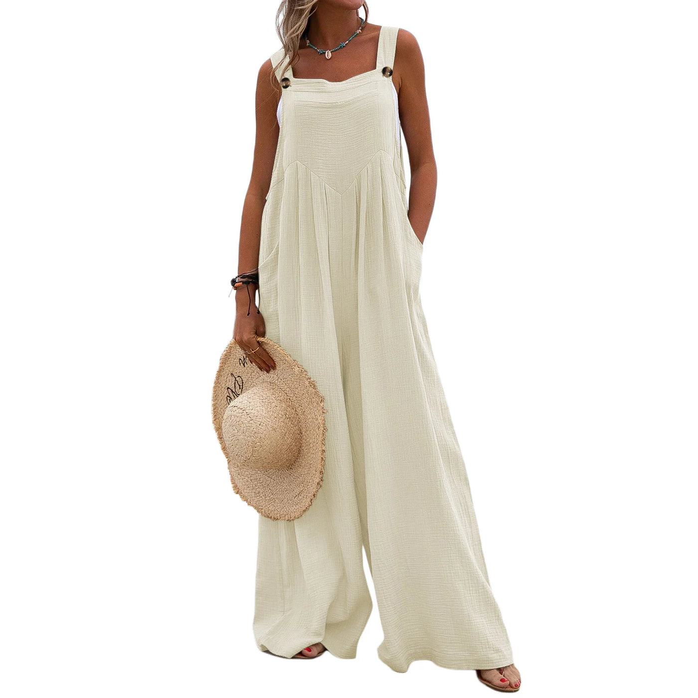 Overalls Women Summer Jumpsuit Outfits Plus Size Solid Color Casual Button Wide Leg Suspender Pants Overalls with Pockets