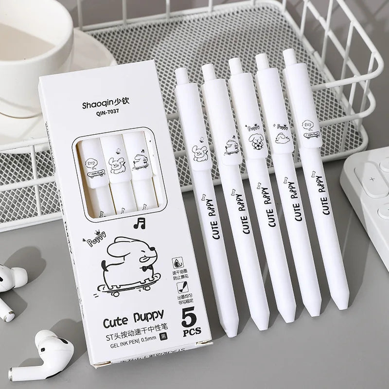 5 Pcs/set Lovely Puppy Cute Stationery Writing Pen Quick Drying Simple Model Press Gel Pen For Student Office School Supplies