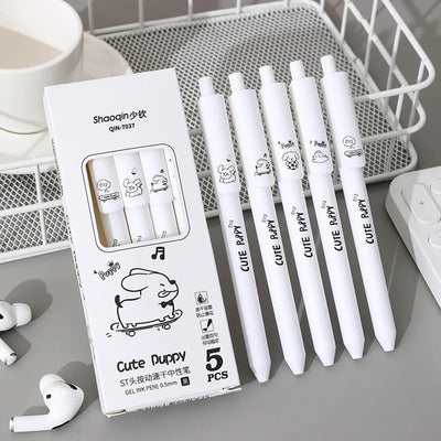 5 Pcs/set Lovely Puppy Cute Stationery Writing Pen Quick Drying Simple Model Press Gel Pen For Student Office School Supplies