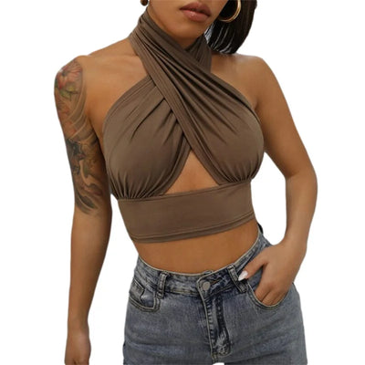 Cross Neck Halter Crop Top