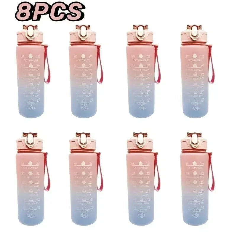 900ml Leakproof Water Bottles with Times To Drink and Straw Motivational Drinking Sports Water Bottle for Fitnes Gym Outdoor