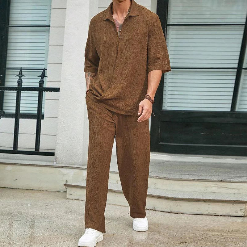 2024 Spring Summer Casual Cotton Shirts And Pants Suits Men Vintage Half Sleeve Irregular Cardigan Two Piece Sets Mens Outfits