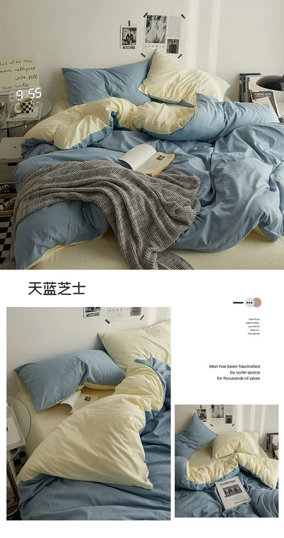 High Quality  Solid Color Double Washed Cotton Bedding 4 Pieces Set Student Dormitory Bed Linen Duvet Set Bed Suit