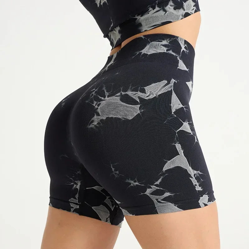 Women's Tie Dye Quick Drying Yoga Shorts Peach Hip Compression Shorts High Waisted Tight Fitting Sports Shorts  Yoga Specific