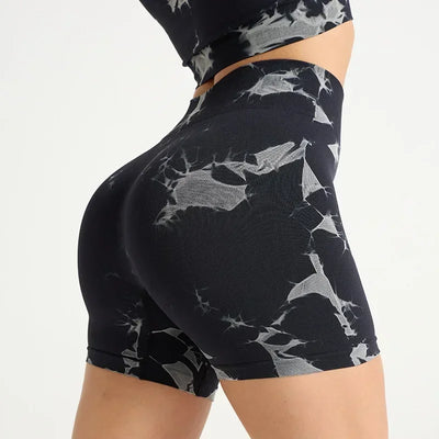 Women's Tie Dye Quick Drying Yoga Shorts Peach Hip Compression Shorts High Waisted Tight Fitting Sports Shorts  Yoga Specific