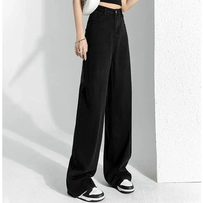 Woman High Waist Stacked Straight Leg Jeans Female Gothic Loose Wide Leg Pants Girls Y2k Black Blue Light Blue Denim Trousers