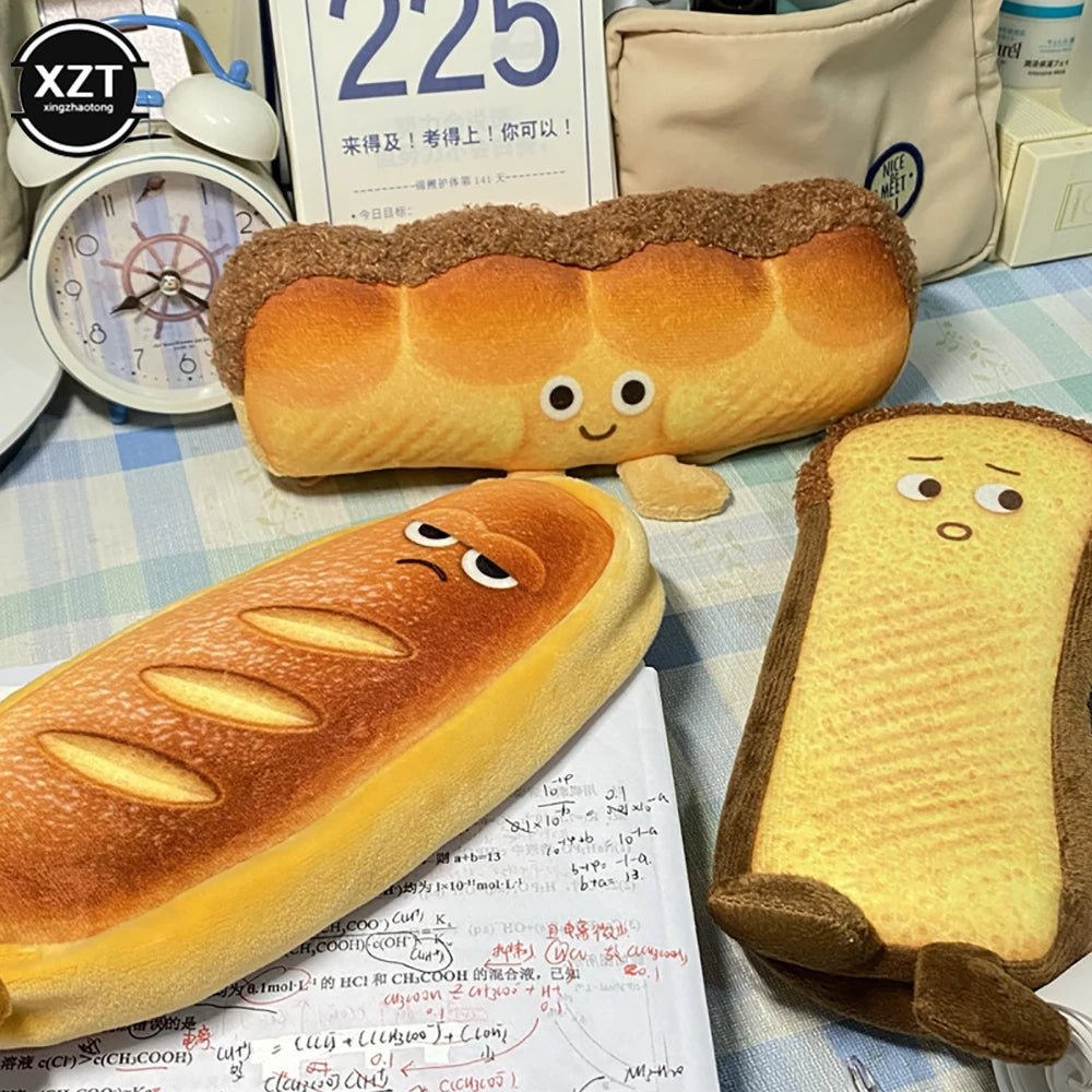 Fun Bread Cute Plush Creative Pencil Bag School Stationery Bag Multi functional Pen Bag Wallet Handbag Learning Supplies