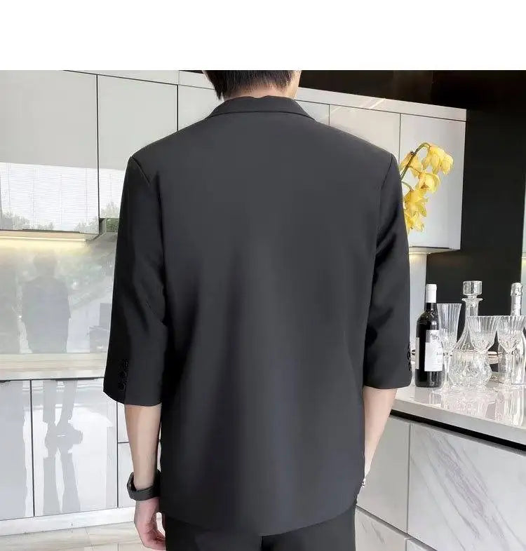 Summer Short Sleeved Blazer Men Fashion Social Mens Dress Jacket Korean Loose Casual Suit Jacket Mens Office Formal Blazer M-3XL