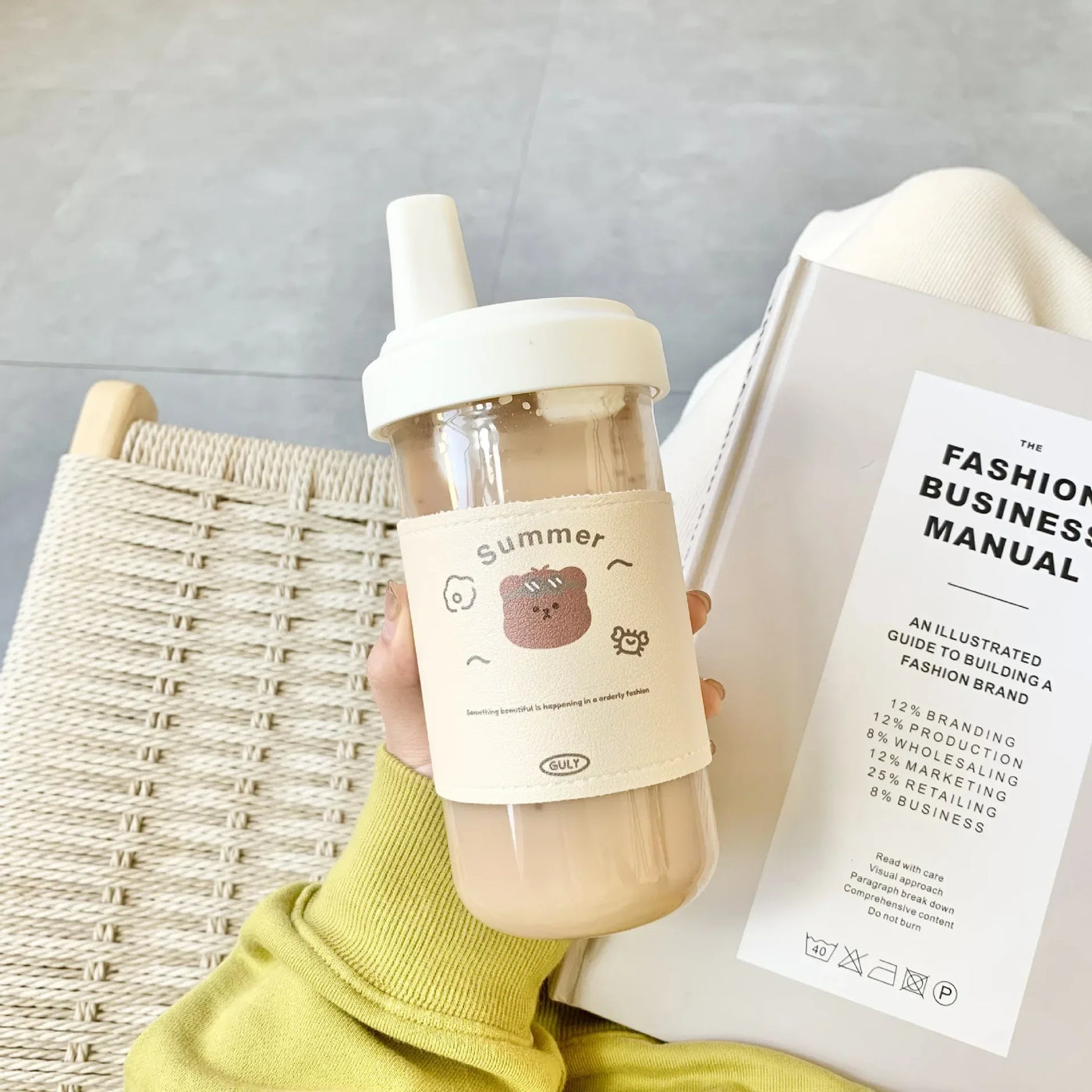 500ml 850ml Large Capacity Cartoon Bear Water Bottle Plastic Drinking Cups Juice Milk Tea Coffee Straw Cups for Students