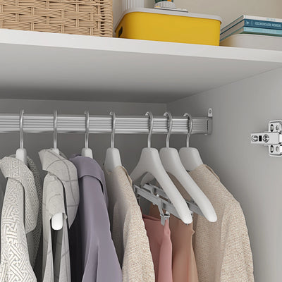 Modern Wooden Armoire Wardrobe Closet with Hanging Rod for Bedroom, 3 Door Wardrobe Closet with Mirror & LED Lights,White