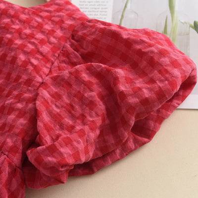 Summer Rose Pink Plaid Bow Dress Elegant Lolita Child Girls Dress Children Dresses Teens Party Princess Sundress Kids Clothes
