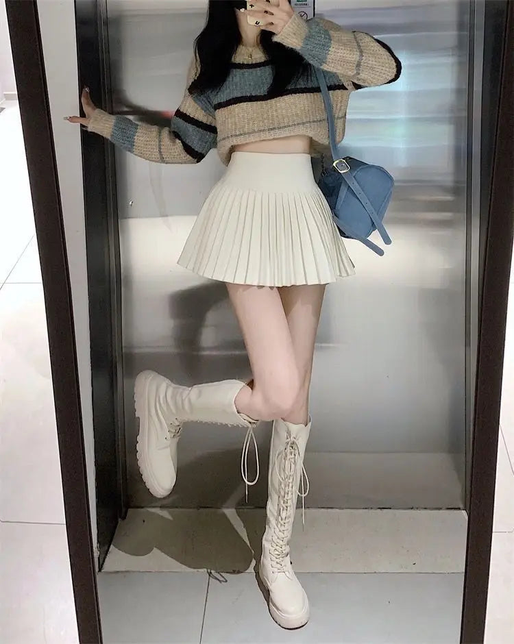 Women's High Waist Pleated Mini Skirt Summer A-Line White Anti Slip Design Skirt for Petite Figure Flattering Y2k Kawaii Skirts