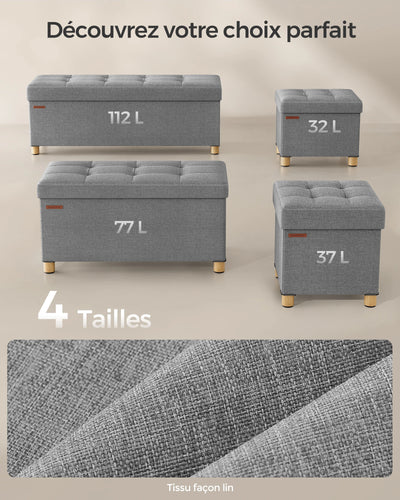 Storage Ottoman, Padded Foldable Bench, Chest with Lid, Solid Wood Feet, Space-Saving, Holds up to 300 kg, for Bedroom