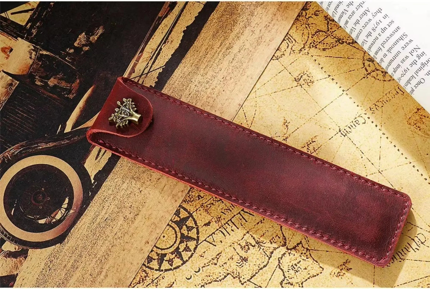 Genuine Leather Pen Case Cowhide Stationery Pencil Holder Bag Pen Pouch for Travel Notebook Journal Pen Cover
