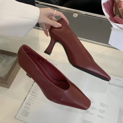 Elegant Woman High Heel Shoes Square Toe Pumps Female Office Shoe Shallow Designer Shoes Spring Autumn Brand Retro Witch Shoes