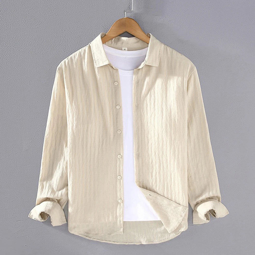 Breathable Long Sleeved Men's Shirts lapel Collar Single Breasted Solid Color Bussiness Casual Versatile Tops for Early Autumn