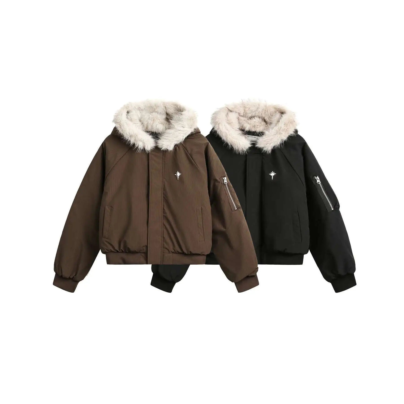 PFNW Unisex Winter Warm Fur Collar Hooded Quilted Padded Jacket 2024 Trend New Brown Loose Causal Short Style Cotton-padded Coat