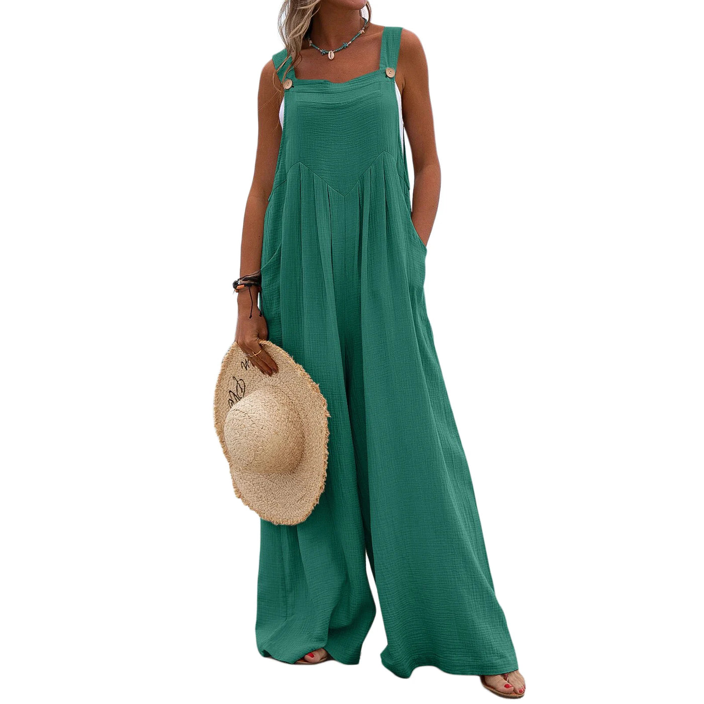 Overalls Women Summer Jumpsuit Outfits Plus Size Solid Color Casual Button Wide Leg Suspender Pants Overalls with Pockets