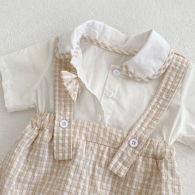 Instagram summer baby jumpsuit, male and female baby doll collar, plaid fake two-piece triangular jumpsuit, crawling