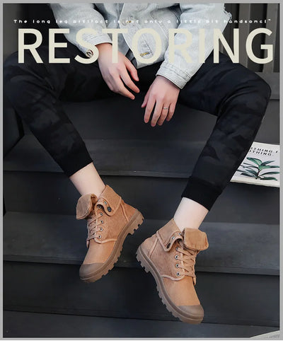 Ankle Boots for Men Sneakers Lace-up Outdoor Men Casual Shoes Flats Breathable Comfortable Canvas Shoes Male Zapatos Hombre