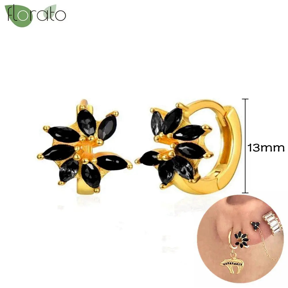 925 Sterling Silver Needle Fashion Round Pendant Small Earrings Luxury Gold Hoop Earrings for Women Premium Black Jewelry Gifts